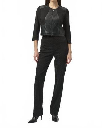 Joseph Ribkoff Heavy Knit And Leatherette Fitted Jacket In Black