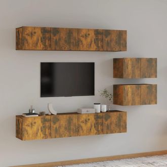 vidaXL Vidaxl - Set De Muebles De Tv 6 Pzas Madera Contrachapada Roble Ahumado
