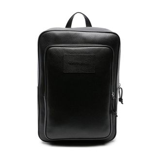Emporio Armani Backpacks, male, Black, Size: ONE SIZE Tumbled-leather Backpack with Laptop Compartment