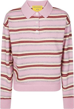 Guest In Residence Collegiate Stripe Polo - Dames - Cashmere truien - Roze - S - Kasjmier - Truien & Vesten