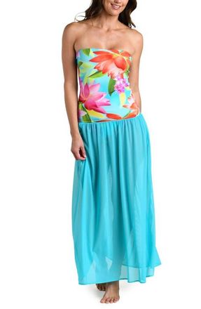 La Blanca Sunset Botanica Strapless Drop Waist Maxi Dress in Blue/Green Multi at Nordstrom, Size X-Small