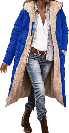 Generic Long Winter Coats for Women UK Thick Fleece Lined Jacket Long Length Warm Winter Jackets Plus Size Parka Coats Zipper Padded Quilted Jacket Outwear Lo