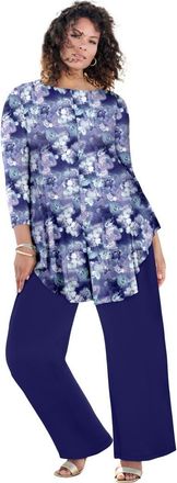 Roaman's Plus Size Boatneck Swing Ultra Drape Tunic Top in Navy Spray Floral at Nordstrom, Size 12