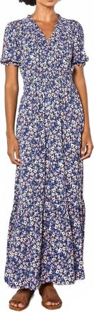 Apricot Smock V-Neck Floral Maxi Dress In Blue