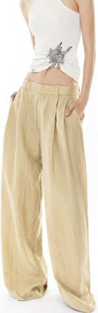 Mother of All Hedi Mid Waist Tailored Linen Pants in Yellow at Nordstrom, Size Medium