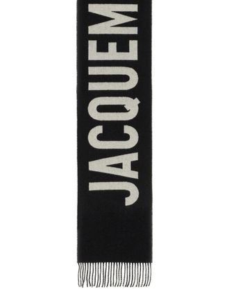 Jacquemus Logo-Embroidered Virgin Wool Scarf - Black