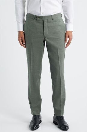 Jack Victor Patrick Stretch Tropical Wool, Silk & Linen Blend Pants in Olive at Nordstrom, Size 30