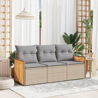 vidaXL Juego De Sof&aacute;s De Jard&iacute;n Con Cojines Beige 3 Pzas Rat&aacute;n Pe Vidaxl
