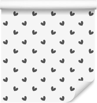 OEM Carta Da Parati Con Cuori Bianchi, Grigio Chiaro, Grigi E Grafite 50x1000 Cm