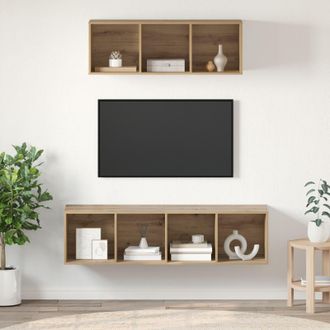 Berkfield Home TV Cabinet Set with Shelf 2 pcs Artisan oak 37 x 37 x 142.5 cm in Brown