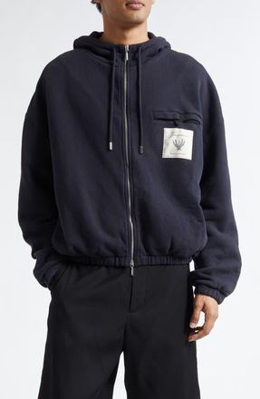 Jacquemus Le Hoodie Torneo Logo Patch Cotton Zip Hoodie in Rosemary Label Dark Navy at Nordstrom, Size Xx-Large