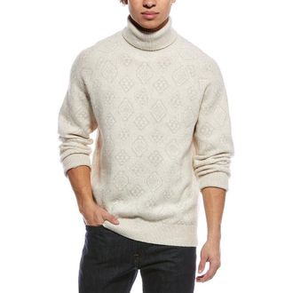 Brunello Cucinelli Cream Wool Turtleneck Patterned Sweater, Brand Size 52 (US Size 42)