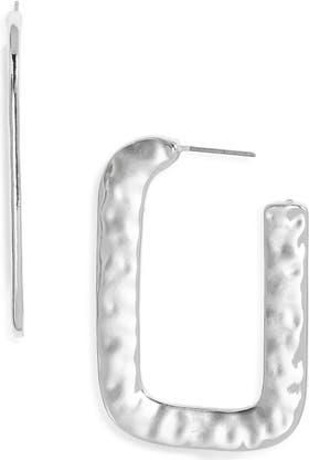 Open Edit Watery Rectangular Hoop Earrings in Silver at Nordstrom Rack