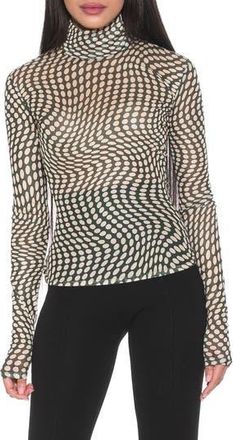 Alexia Admor Doja Mock Neck Mesh Top in Sage Dot at Nordstrom Rack, Size X-Small