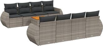 vidaXL Set De Muebles De Jard&iacute;n 9 Pzas Y Cojines Rat&aacute;n Sint&eacute;tico Gris Vidaxl