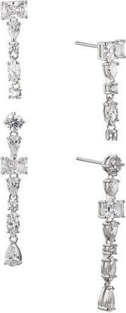 Nadri Set of 2 RSVP Cubic Zirconia Linear Drop Earrings in Rhodium at Nordstrom Rack
