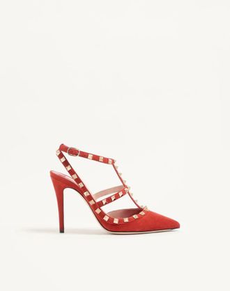 Valentino Garavani D&eacute;collet&eacute; Rockstud In Camoscio 100mm Donna ROSSO 35.5
