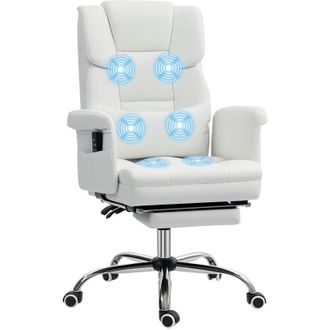 HOMCOM Homcom - silla de oficina con 6 puntos de masaje silla de masaje con reposapiés retráctil altura ajustable control remoto y soporte lumbar blanco