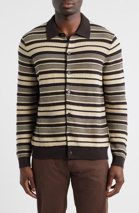 Nn.07 Nolan 6686 Stripe Organic Cotton Polo Cardigan in Dusky Port at Nordstrom, Size Xx-Large