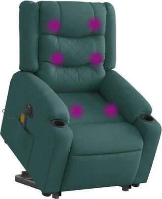 vidaXL Vidaxl - Sill&oacute;n Masaje El&eacute;ctrico Reclinable Elevable Tela Verde Oscuro