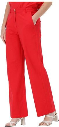 Coster Copenhagen Wijde Linnen Broek in Rood - Dames - Straight fit broeken - Rood - XS - Linnen - Broeken
