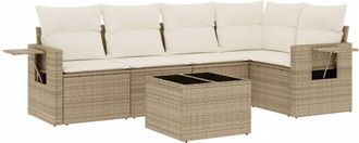 vidaXL Vidaxl - Juego De Sof&aacute;s Jard&iacute;n Con Cojines 6 Pzas Rat&aacute;n Sint&eacute;tico Beige