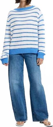French Connection Teddy Knit Open Stripe Pullover Sweater In Summer White-Blue Hydrangea