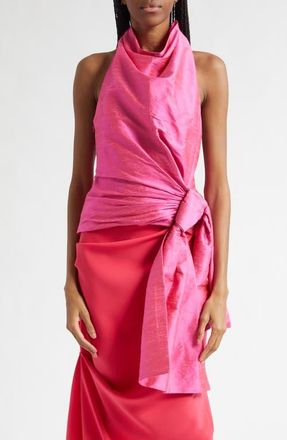 Christopher John Rogers Silk Shantung Sarong Halter Top in Ibuprofen at Nordstrom, Size 2