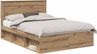 vidaXL Estructura De Cama Con Cabecera Roble Artesanal 140 X 200 Cm Vidaxl