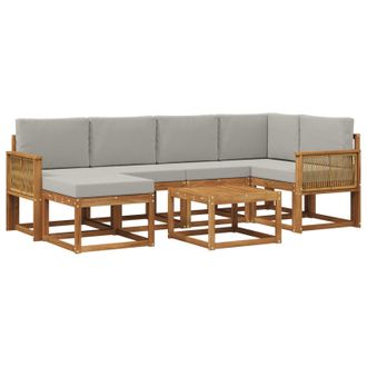 vidaXL Conjunto De Sof&aacute;s De Exterior 7 Pcs Natural Y Gris Claro Vidaxl