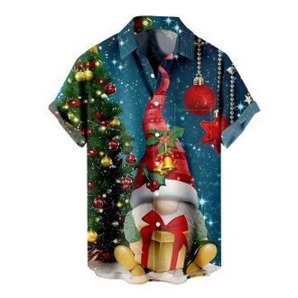 Generic Christmas Shirts for Men Funny Christmas Shirt Mens Short Sleeve Festive Christmas Casual Shirt Turn-Down Collar with Christmas Print Christmas Costum