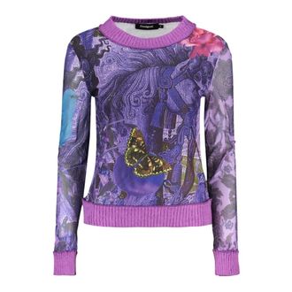Desigual Gebreide trui met ronde hals - Dames - Tops - Paars - Maat: XL