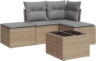 vidaXL Juego De Sof&aacute;s Jard&iacute;n Con Cojines 5 Pzas Rat&aacute;n Sint&eacute;tico Beige Vidaxl