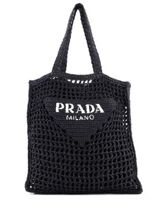 Prada Triangle Logo Open Raffia tote bag - Nero