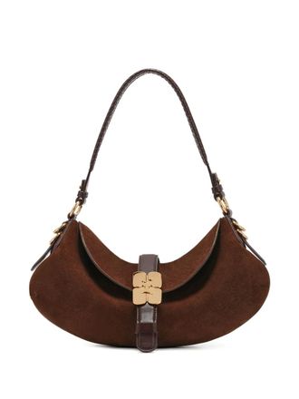 Ganni logo-plaque shoulder bag - Brown
