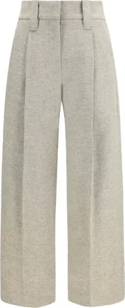 Brunello Cucinelli High-waisted geplooide broek - Dames - Broeken - Beige - Maat: XS Zijde