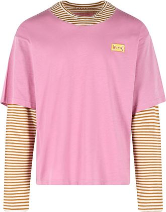 Marni T-shirt Marni in lino e cotone rosa a doppio strato