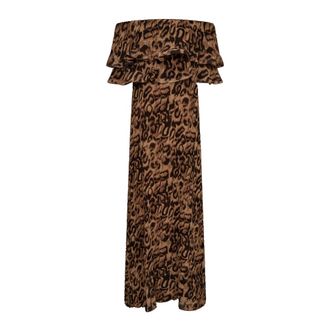 Copenhagen Muse Maxi-jurk met luipaardprint en blote schouders - Dames - Maxi kleedjes - Bruin - XS - Polyester - Kleedjes