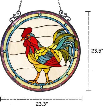 Chloe Lighting RODNEY Tiffany-glass Rooster Window Panel 24