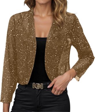 Generic Sequin Jacket Women Sparkly Cardigan Ladies Sparkly Evening Tops Cardigan Jacket Ladies Shiny Open Front Cropped Tops Glitter Party Evening Thin Cockt