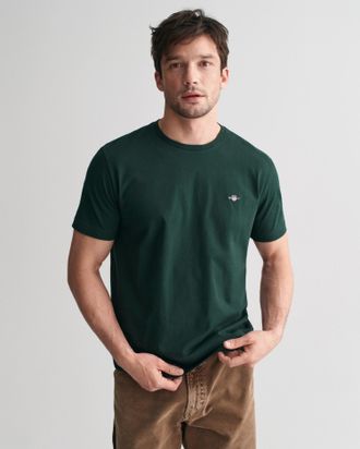 GANT T-Shirt GANT REG SHIELD SS T-SHIRT, Herren, Gr. 3XL, tartan gr&uuml;n, Jersey, Obermaterial: 100% Baumwolle, regular fit h&uuml;ftlang, Rundhals, abgesteppte Ka