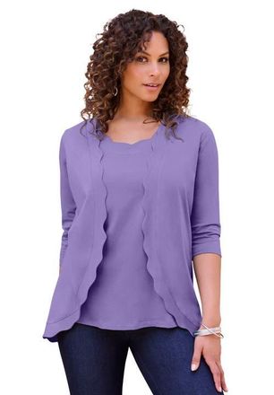 Roaman's Scalloped Cardigan And Tank Set in Vintage Lavender at Nordstrom, Size 12
