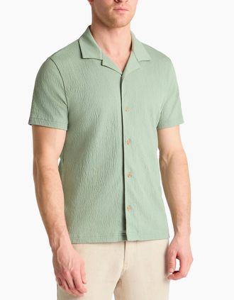 Remus Uomo Mens Remus Uomo Cuban collar shirt Iceberg Green - Size: 44/Regular