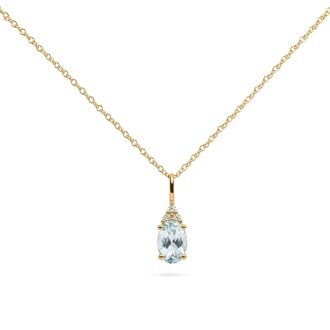 House of Brilliance 10K Yellow Gold Oval Birthstone Trio Diamond Accent Drop Pendant Necklace