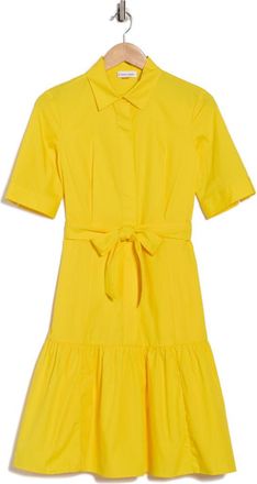 Calvin Klein Short Sleeve Cotton Shirtdress in Daffodil at Nordstrom Rack, Size 12