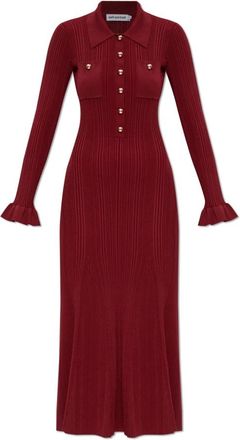 Self Portrait Geribbelde Jurk Met Zakken - Dames - Kleedjes - Rood - L - Leer - Kleedjes