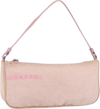 Prada Pre-owned Shoulder Bags, female, Pink, Size: ONE SIZE Pre-owned Canvas Shoulder Bag