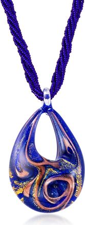 Ross-Simons Italian Blue Murano Glass Pendant Necklace in 18kt Gold Over Sterling
