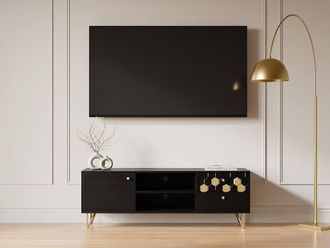 Vente-Unique TV Stand With 1 Door, 2 Drawers, & 2 Shelves In Mango Wood & Metal in Black