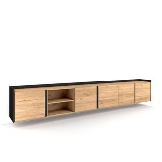 Skraut Home Mueble tv efecto madera roble y negro 309x35x50cm colgado